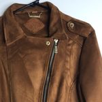 Jou Jou Faux Suede Tan Brown Zip Up Moto Jacket size large Photo 3