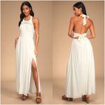 Lulus LULU’S Floral Flair White Crochet Tie Back Halter Maxi Dress Photo 1