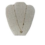 Gold Tone Bow Initial A Necklace Beaded Chain Adjustable Clasp Feminine New Photo 1