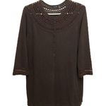 Magaschoni  Women Beaded Embellished Crochet Sweater Cotton Button Blouse Brown L Photo 0