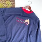 VTG Vintage Dog Sweatshirt Blue Red Patch Jeweled Grandma Large Photo 1