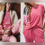 Anthropologie Women’s Barbie Pink Velvet Long-Sleeve Pullover with Ruched Shoulders Sweater Photo 2
