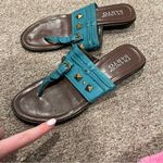 Franco Sarto  Blue and Brown Sandals with Gold Studs Photo 2