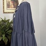 Free People Balloon Long Sleeve Top Women M Tiered Pleated Open Cutout Blue Photo 1