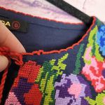 DURGA NAVY SCALLOP TRIM TASSEL NECK EMBROIDERED TAPESTRY FLORAL TUNIC SMALL Red Photo 3