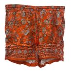 J.Jill  Floral Paisley Print Boho Shorts Orange Womens Medium Tassel Drawstring Photo 2