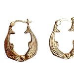 14K Pure Gold Double Dolphin Shaped Motif Hoop Earrings Photo 2