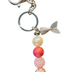 Handmade Mermaid Tail Pink Beaded Keychain Silver Tone Purse Backpack Charm Photo 0