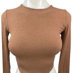ASTR The Label Brown Ribbed Knit Cross Open Back Crew Neck Crop Top Size XS Photo 2