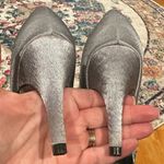 Adrianna Papell BOUTIQUE GRAND SILVER METALLIC SPARKLE HEEL OPEN TOE SATIN PUMPS Photo 9