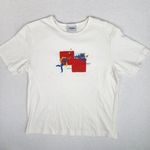 Nikki Womens Embroidered Fish Top Size L White with Multicolored Fish Size L Photo 0