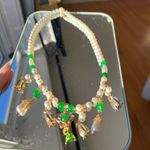 Handmade Elegant Green and Gold Beaded Pearl Necklace Photo 8