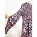 Boden Smocked Bodice Mini Dress Size 12L Blue Floral Long Sleeve Boho Preppy Photo 8