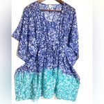Echo OS XL Lightweight Cotton Blue and Teal Tunic Top Photo 5