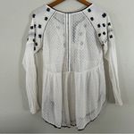 Free People  White Black Floral Flowy Boho Bohemian Blouse Small Photo 3