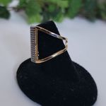 Gold and Crystal Double Band Adjustable Ring Photo 3