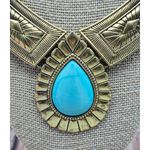 None NWOT Gold Tone & Faux Turquoise Teardrop Bib Collar Necklace Southwestern 22" Photo 7