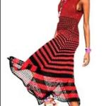 ZARA   Studio Red Black Linen Maxi Long Knit Crochet Dress Sz M Photo 5