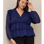 Torrid Babydoll Blouse Womens Size 3X Blue Leopard V Neck Surplice Ruffle Crop Photo 0