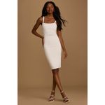 Lulus NWT  Guessing Game White Bodycon Midi Dress Fitted Party Homecoming Size S Photo 1