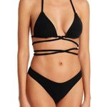 frankie's bikinis FRANKIE’S BIKINIS Tatum Bikini Top Black Terry NEW Size L Wrap Tie Photo 4