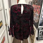 cupio Red + Black Floral Velvet Velour Top Photo 5