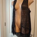 Cato  Sz L Black Fringe Open Vest Photo 2
