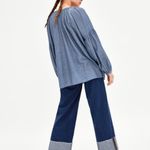 ZARA NEW Linen denim puffy sleeves Pompom XS Photo 3