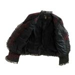 Grace Elements Womens  Black Quilted Red Floral Embroidered Jacket Ruffle Trim 8 Photo 5