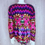 Vintage 1980’s bright Sequin Shimmer Long sleeve Jacket Blazer Cardigan sweater Pink Size M Photo 11