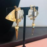 Vintage native American navajo Art handcrafted brass metal clip earrings As Is Photo 2