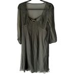 MAXSTUDIO Silk Dress Olive Green Mini Dress Women's‎ Size S Short Sleeve Boho Photo 1