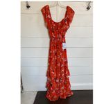 DR2 Daniel Rainn Women's Ruffle Tiered Floral Maxi Dress Orange Tie Waist M NWT Size M Photo 8