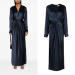 CHRISTOPHER ESBER Navy Blue 100% Silk Satin Triquetra Twist Dress Cutout Sz 10 Blue Photo 2