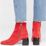 Free People  Ariel Ankle Boots red Mod Corduroy Square Toe Kicked Heel Size 37 Photo 0