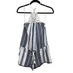 Becca Striped and Crochet Romper Blue White Cover Up Swim Size Medium Photo 2