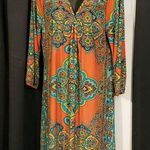 Madison teal and orange dress with jewelry embellishments on chest area. Sz. XL Photo 0