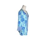 Lilly Pulitzer Pineapple Print Tunic Top S Bell Sleeve Blue‎ White Boho Resort Vacation Rayon Photo 2