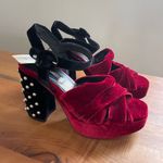 ZARA COPY - NWT Red Black Velvet Platform Strappy Heels w Silver Studs Size 6 Photo 1