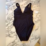 Quince NWT Black Women’s Italian Plunge Ribbed One-Piece Swimsuit Sz M Photo 2