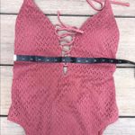 Hollister  Clay Rose Colored Boho Crochet One Piece Swimsuit Photo 9