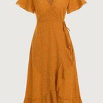 Rihoas Yellow Polka Dot Ruffle Wrap Dress Size M Photo 0