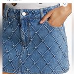 Alice + Olivia Joss Faux-Pearl Rhinestone Quilted Denim Miniskirt Size 27 Photo 1