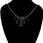 Sam Edelman NEW - Elegant Statement Black Druzy Stones & Gold Waterfall Pendants Necklace Photo 3