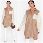 Nasty Gal Dress M(8) Faux Leather Knee Length Shirt Button Down Color Block READ Photo 1
