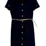 Calvin Klein Women's Dress Size 8 Black Gold Button Front Snakeskin Belt Photo 0