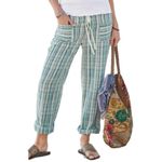Sundance | Gigi Pant in Green White Plaid Cotton Straight Leg Pockets | M Size M Photo 2