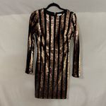 SUNSET + SPRING Sequin Stripe Velvet Long Sleeve‎ Cocktail Mini Dress Size Small Gold Photo 5