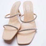 ZARA Nude Rhinestone Open Toe Mule Heels Photo 0