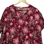 Silky Soft Scrubs Women Top XL Burgundy Pink Floral Microfiber Workwear Uniform Photo 2